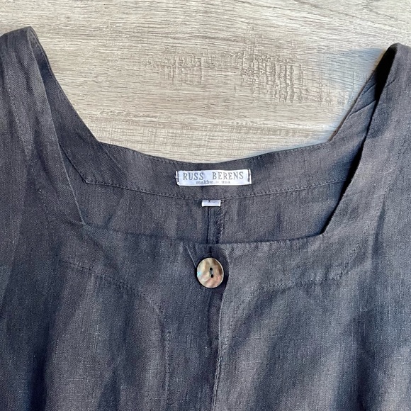 SOLD! Russ Berens 100% Linen Maxi Dress Shell Buttons Down Front Square Neck - Picture 9 of 13